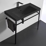 Scarabeo 3005-49-CON-BLK Matte Black Ceramic Console Sink and Matte Black Stand