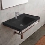 Scarabeo 3005-49-TB Wall Mounted Matte Black Ceramic Sink With Polished Chrome Towel Bar