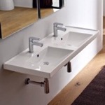 Scarabeo 3006 Rectangular Double White Ceramic Drop In or Wall Mounted Bathroom Sink