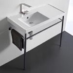 Scarabeo 3008-CON Rectangular Ceramic Console Sink and Polished Chrome Stand