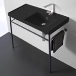 Scarabeo 3009-49-CON Matte Black Ceramic Console Sink and Polished Chrome Stand