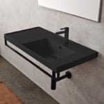 Scarabeo 3009-49-TB-BLK Wall Mounted Matte Black Ceramic Sink With Matte Black Towel Bar