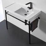 Bathroom Sink, Scarabeo 3009-CON-BLK, Rectangular Ceramic Console Sink and Matte Black Stand