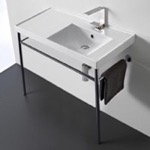 Scarabeo 3009-CON Rectangular Ceramic Console Sink and Polished Chrome Stand