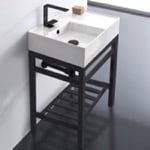 Scarabeo 5114-CON2-BLK Modern Ceramic Console Sink With Counter Space and Matte Black Base