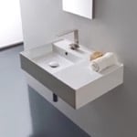 Scarabeo 5114 Rectangular Ceramic Wall Mounted or Vessel Sink With Counter Space