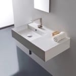 Scarabeo 5115 Rectangular Ceramic Wall Mounted or Vessel Sink With Counter Space