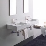 Scarabeo 5116-TB Double Ceramic Wall Mounted Sink With Polished Chrome Towel Holder