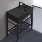 Scarabeo 5118-49-CON2-BLK Modern Matte Black Ceramic Console Sink and Matte Black Base, 32 Inch