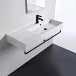 Scarabeo 5120-TB-BLK Rectangular Ceramic Wall Mounted Sink, Black Towel Bar Included