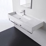 Scarabeo 5121-TB Rectangular Ceramic Wall Mounted Sink With Counter Space, Towel Bar Included