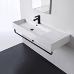 Scarabeo 5121-TB-BLK Rectangular Ceramic Wall Mounted Sink, Black Towel Bar Included