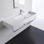 Scarabeo 5122-TB Rectangular Ceramic Wall Mounted Sink With Counter Space, Towel Bar Included