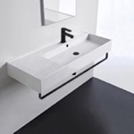 Scarabeo 5122-TB-BLK Rectangular Ceramic Wall Mounted Sink, Black Towel Bar Included