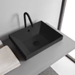 Bathroom Sink, Scarabeo 5130-49, Rectangular Matte Black Ceramic Drop In Sink