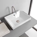 Bathroom Sink, Scarabeo 5130, Rectangular White Ceramic Drop In Sink
