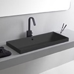Bathroom Sink, Scarabeo 5132-49, Rectangular Matte Black Ceramic Drop In Sink