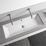 Bathroom Sink, Scarabeo 5137, Rectangular White Ceramic Trough Undermount Sink