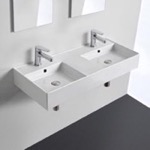 Scarabeo 5142 Double Rectangular Ceramic Wall Mounted or Vessel Sink With Counter Space