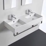 Scarabeo 5142-TB Double Ceramic Wall Mounted Sink With Polished Chrome Towel Holder