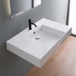 Scarabeo 5151 Rectangular Ceramic Wall Mounted or Vessel Sink With Counter Space