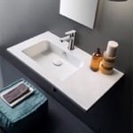 Scarabeo 5211 Sleek Rectangular Ceramic Wall Mounted Sink With Counter Space