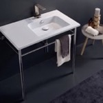 Scarabeo 5212-CON Rectangular Ceramic Console Sink and Polished Chrome Stand