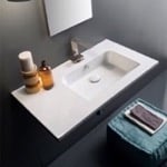 Scarabeo 5212 Sleek Rectangular Ceramic Wall Mounted Sink With Counter Space