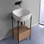 Scarabeo 5501-DIVA-89 Small Console Sink Vanity With Ceramic Sink and Natural Brown Oak Drawer