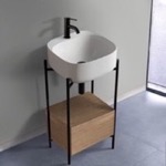 Scarabeo 5504-DIVA-89 Small Console Sink Vanity With Ceramic Sink and Natural Brown Oak Drawer