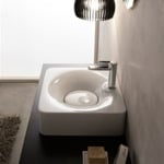 Bathroom Sink, Scarabeo 6003, Rectangular White Ceramic Wall Mounted or Vessel Sink
