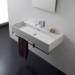 Scarabeo 8031/R-120A-TB Rectangular Wall Mounted Ceramic Sink With Polished Chrome Towel Bar