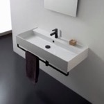 Scarabeo 8031/R-120A-TB-BLK Rectangular Wall Mounted Ceramic Sink With Black Towel Bar