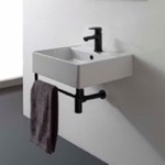 Scarabeo 8031/R-40-TB-BLK Square Wall Mounted Ceramic Sink With Black Towel Bar