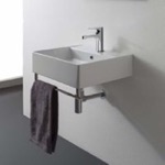 Scarabeo 8031/R-TB Square Wall Mounted Ceramic Sink With Polished Chrome Towel Bar