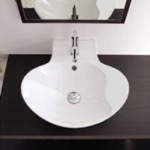 Scarabeo 8202 Oval-Shaped White Ceramic Wall Mounted or Vessel Sink