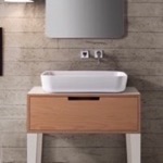 Bathroom Sink, Scarabeo 9007, Rectangular White Ceramic Vessel Sink
