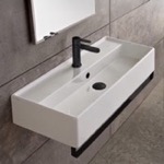 Scarabeo 5003-TB-BLK Rectangular Wall Mounted Ceramic Sink With Black Towel Bar
