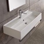 Scarabeo 5003-TB Rectangular Wall Mounted Ceramic Sink With Polished Chrome Towel Bar