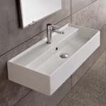 Scarabeo 5003 Rectangular White Ceramic Wall Mounted or Vessel Sink
