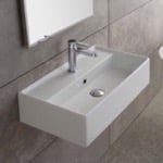 Bathroom Sink, Scarabeo 5003, Rectangular White Ceramic Wall Mounted or Vessel Sink