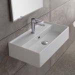 Scarabeo 5003 Rectangular White Ceramic Wall Mounted or Vessel Sink