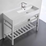 Scarabeo 5120-CON2 Modern Ceramic Console Sink With Counter Space and Chrome Base