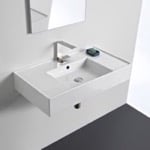 Scarabeo 5123 Rectangular Ceramic Wall Mounted or Vessel Sink With Counter Space