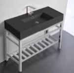 Bathroom Sink, Scarabeo 5124-49-CON2, Modern Matte Black Ceramic Console Sink and Polished Chrome Base