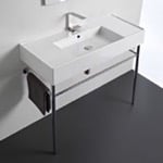 Scarabeo 5124-CON Rectangular Ceramic Console Sink and Polished Chrome Stand