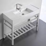 Scarabeo 5124-CON2 Modern Ceramic Console Sink With Counter Space and Chrome Base