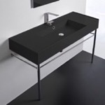 Scarabeo 5125-49-CON Modern Matte Black Ceramic Console Sink and Polished Chrome Base