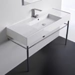 Bathroom Sink, Scarabeo 5125-CON, Rectangular Ceramic Console Sink and Polished Chrome Stand