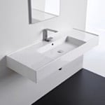 Bathroom Sink, Scarabeo 5125, Rectangular Ceramic Wall Mounted or Vessel Sink With Counter Space
